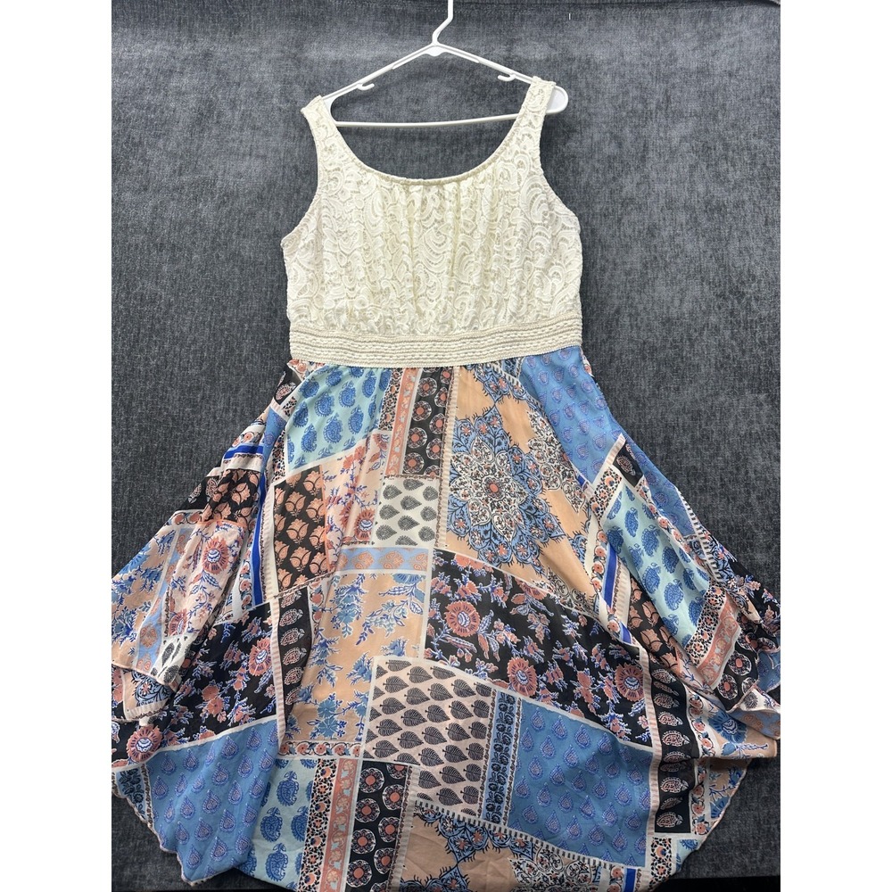 Liberty Love Fit & Flare Dress Womens 2XL Multi Floral Lace Overlay‎ Round Hem